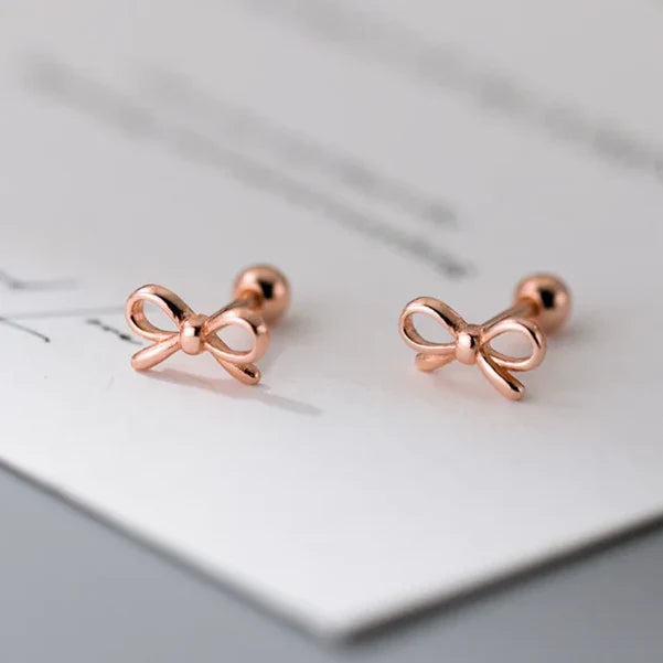 Pendientes minimalistas lazo de moño oro rosa