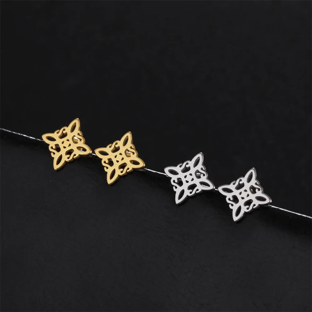 Pendientes Nudo de Bruja Clavos de Protección Mujer Wicca oro