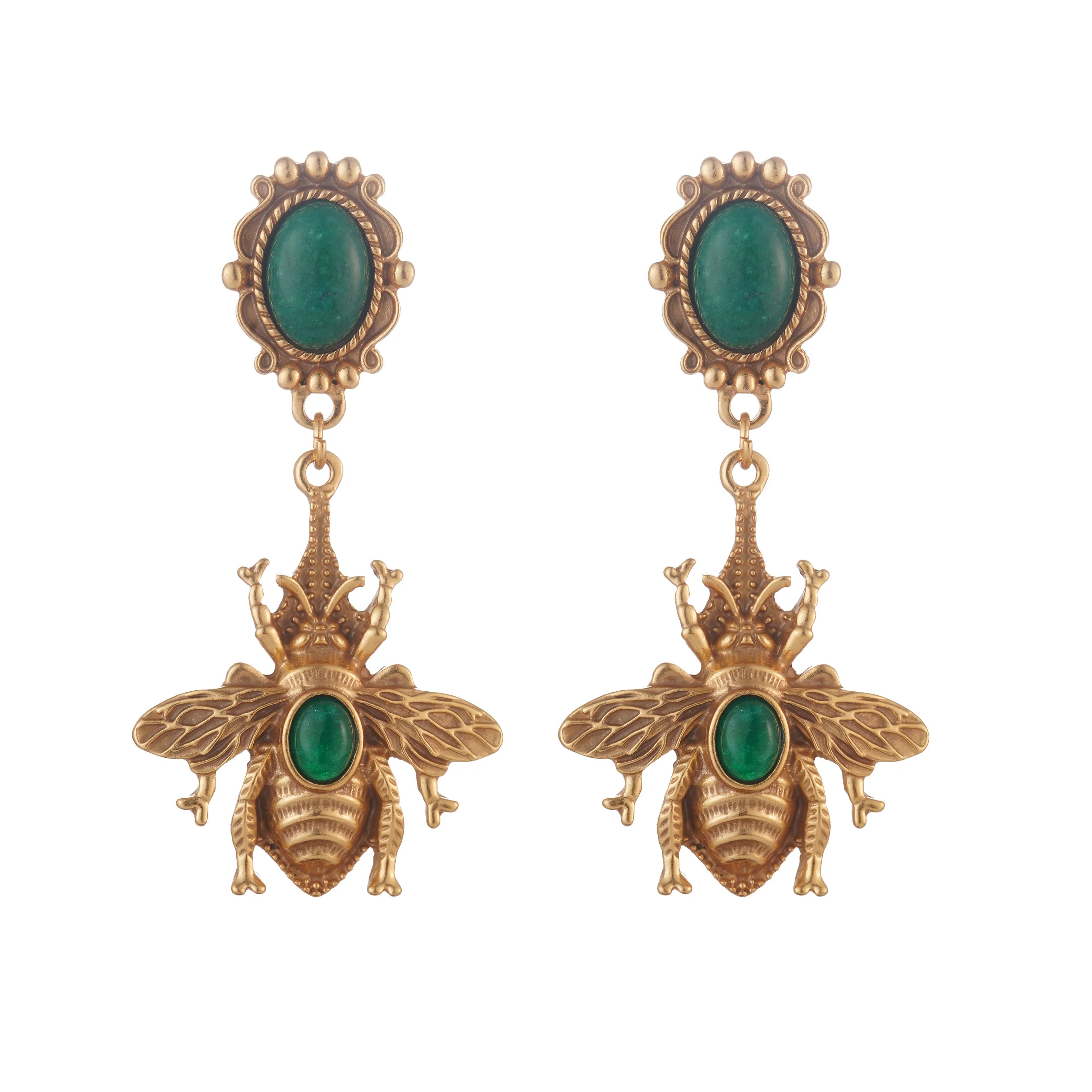 Pendientes colgantes abeja verde