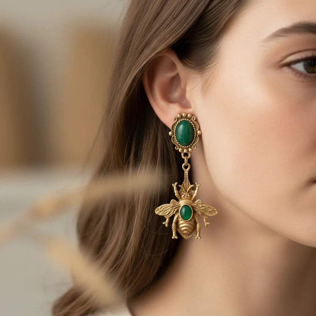 Pendientes colgantes abeja verde
