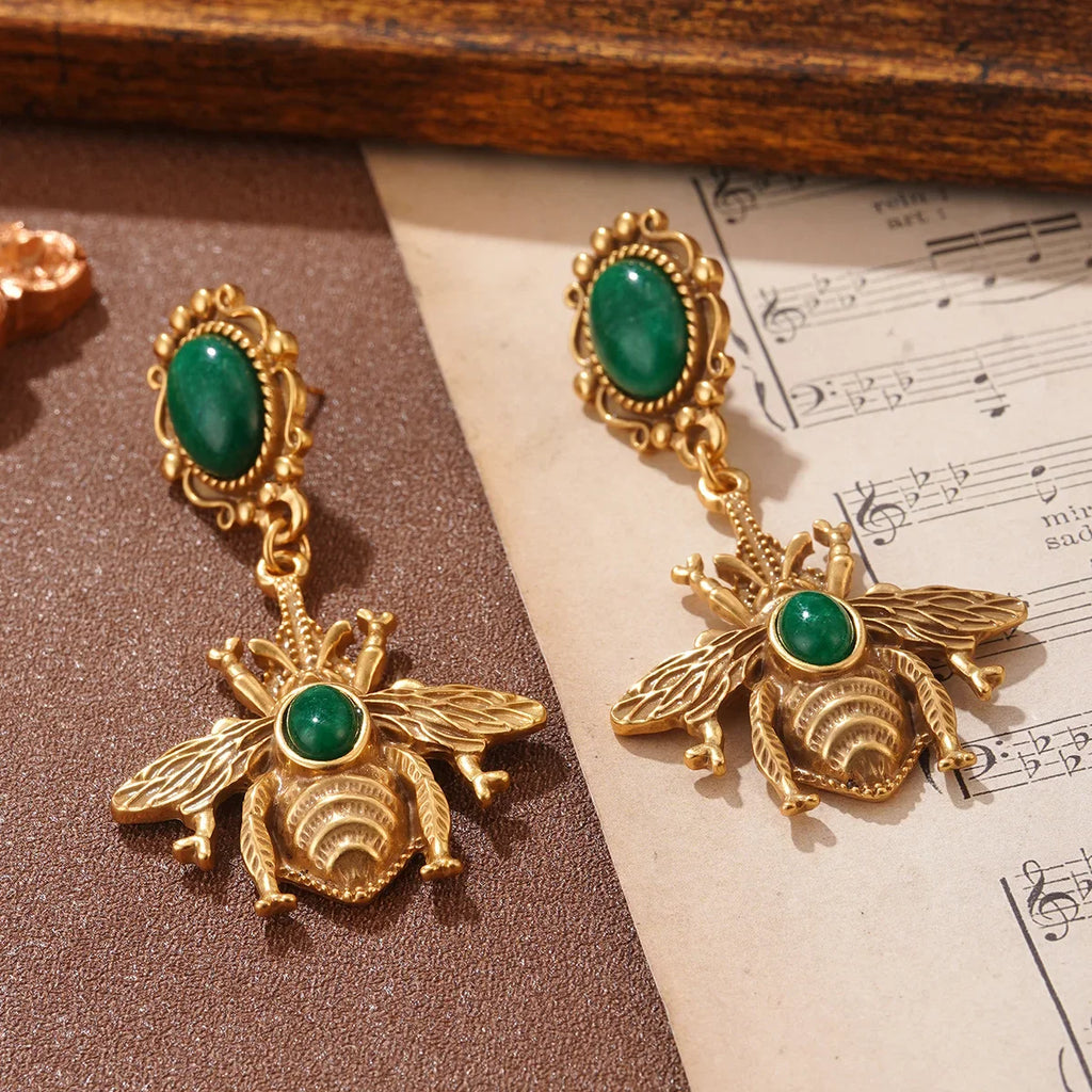 Pendientes colgantes abeja verde