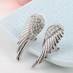 Pendientes colgantes alas de ángel con strass plata