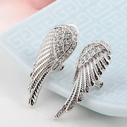 Pendientes colgantes alas de ángel con strass plata