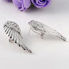Pendientes colgantes alas de ángel con strass plata