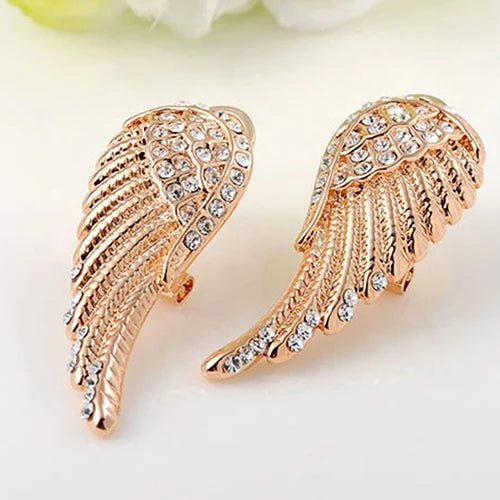 Pendientes colgantes alas de ángel con strass oro