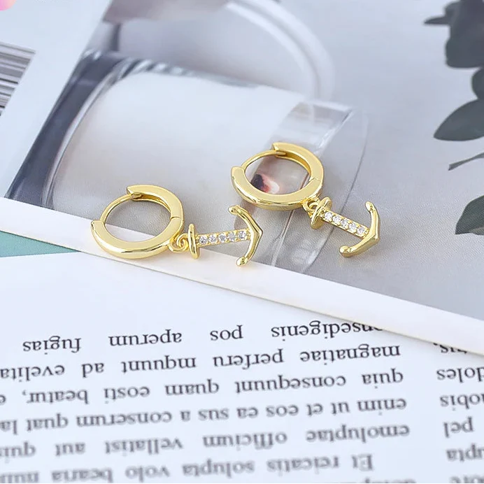Pendientes colgantes ancla de oro