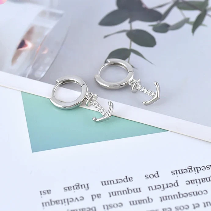 Pendientes colgantes ancla de plata