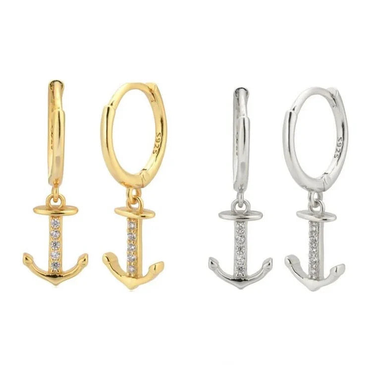 Pendientes colgantes ancla de oro