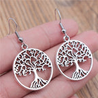 Pendientes Colgantes Árbol de la Vida antiguo plata