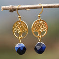 Pendientes colgantes árbol de la vida y piedra natural apatita azul