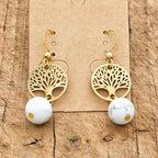 Pendientes colgantes árbol de la vida y piedra natural 