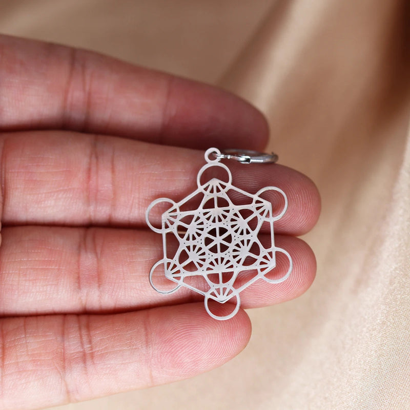 Pendientes Colgantes Plateados Cubo de Metatrón
