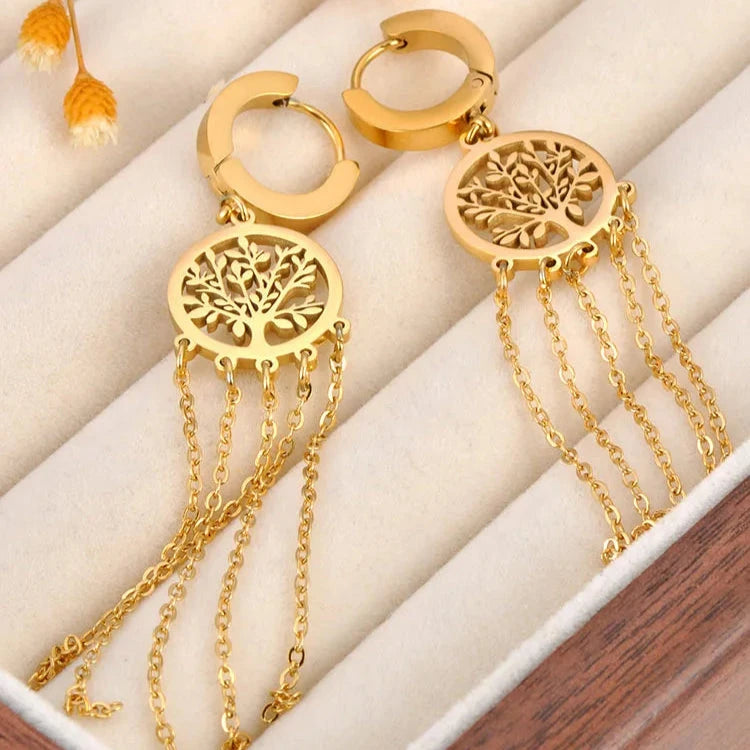 Pendientes Colgantes con Árbol de la Vida oro