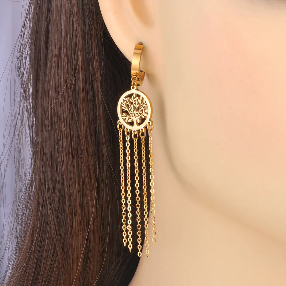 Pendientes Colgantes con Árbol de la Vida oro