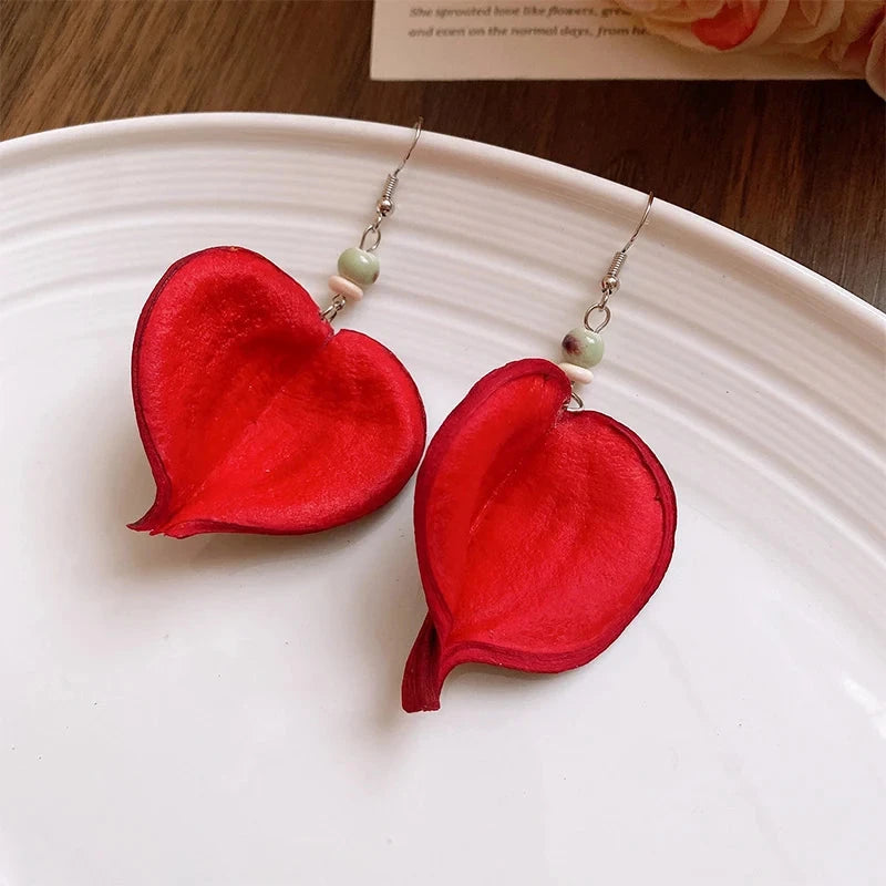 Pendientes Colgantes con Hoja de Color rojo