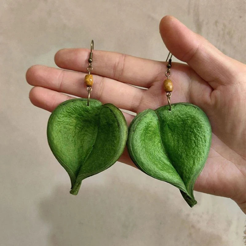 Pendientes Colgantes con Hoja de Color verde