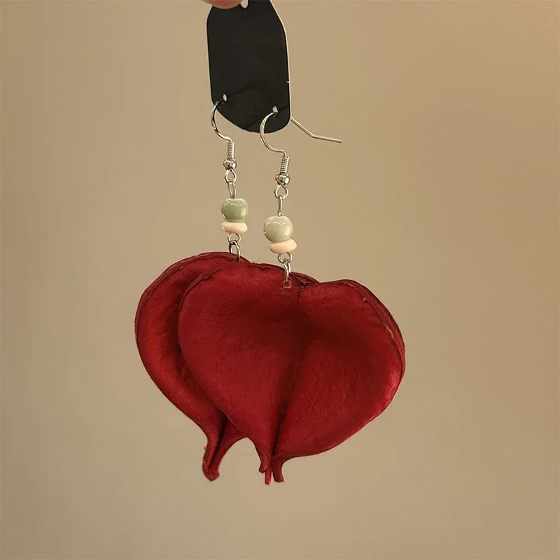 Pendientes Colgantes con Hoja de Color rojo