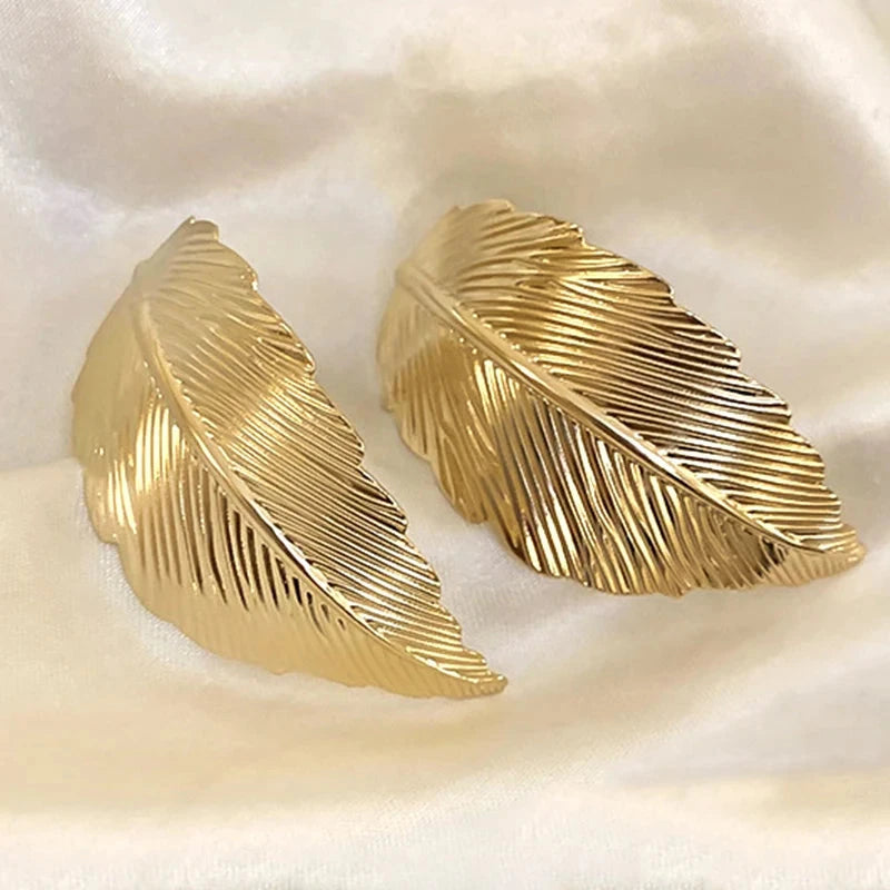 Pendientes Colgantes con Hoja para Mujer oro