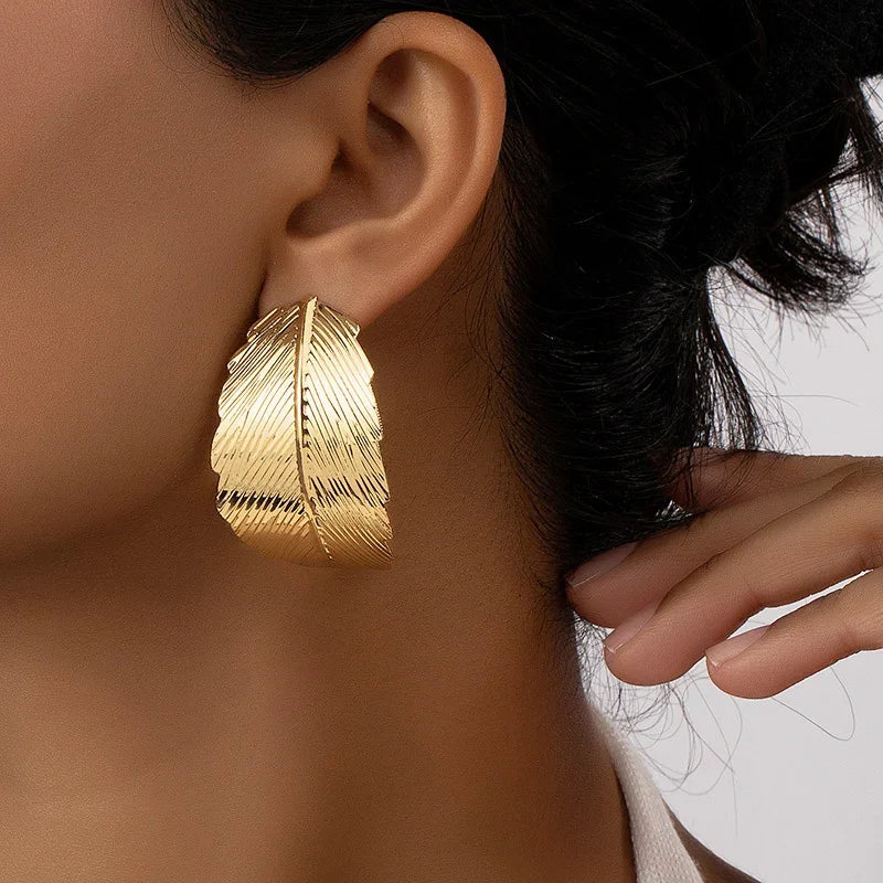 Pendientes Colgantes con Hoja para Mujer oro