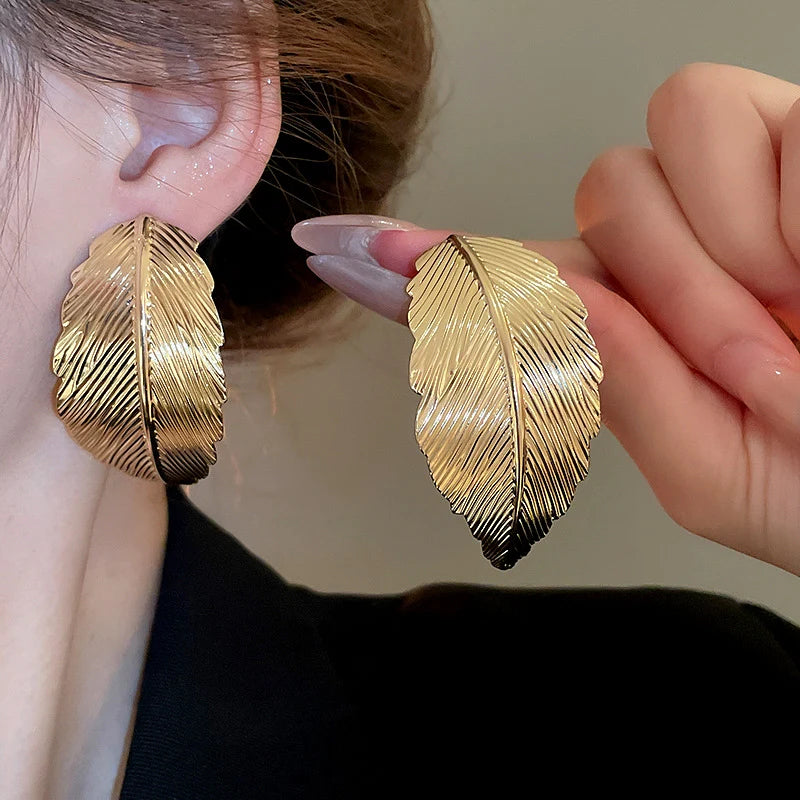 Pendientes Colgantes con Hoja para Mujer oro