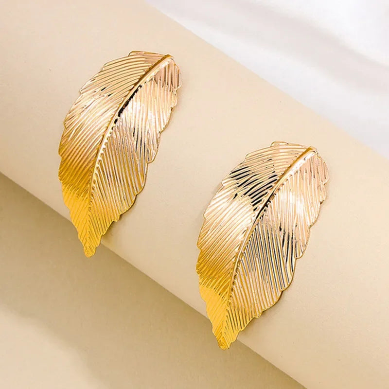 Pendientes Colgantes con Hoja para Mujer oro