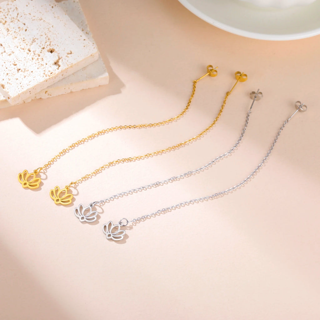 Pendientes Colgantes con Delicada Flor de Loto 