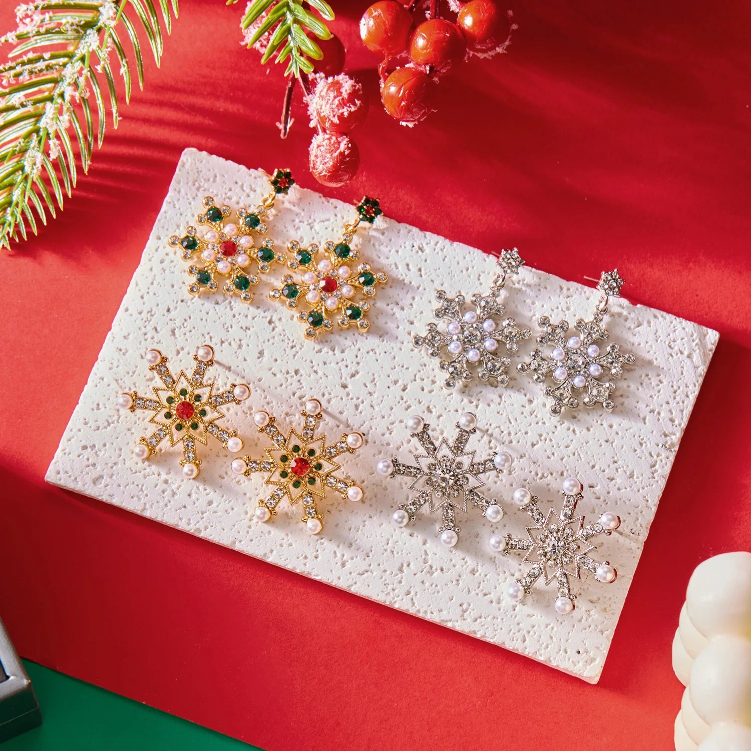 Pendientes Colgantes con Copo de Nieve