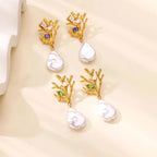 Pendientes Colgantes de Coral con Perla y Circonio verde