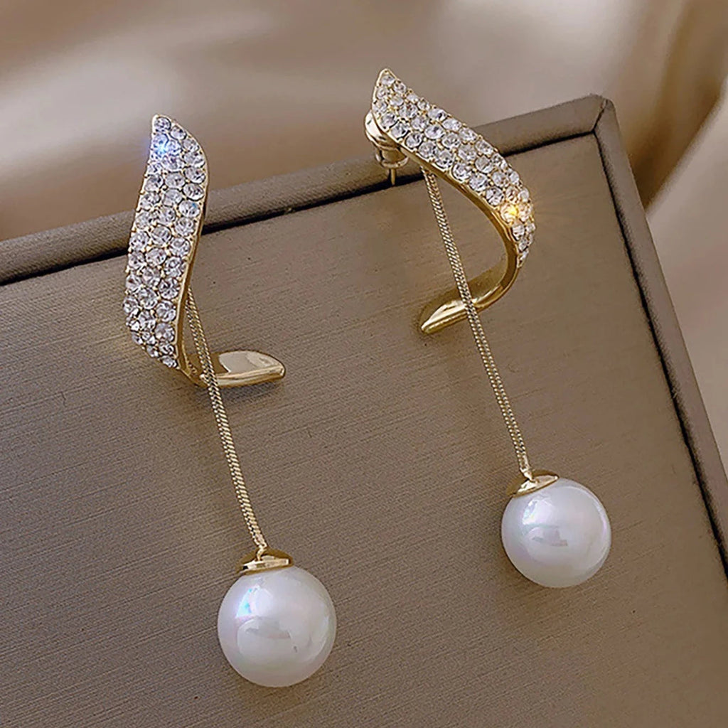 Pendientes Colgantes con Perlas Blancas 1