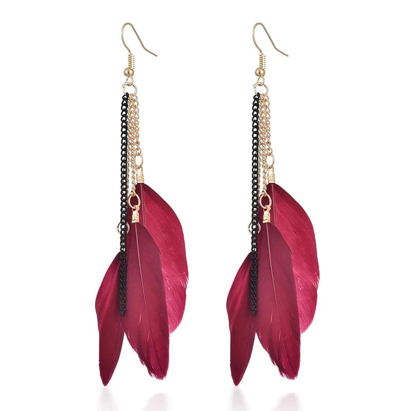 Pendientes Colgantes con Plumas de Colores 5