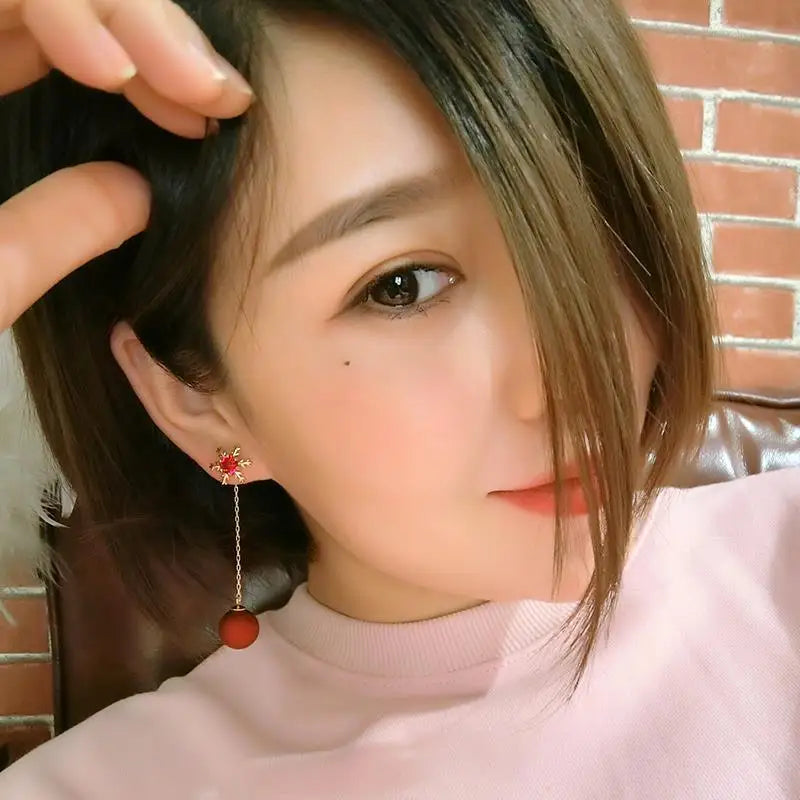 Pendientes Colgantes Bolas de Navidad Rojas