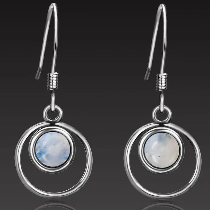 Pendientes colgantes de círculo entrelazado y piedra lunar