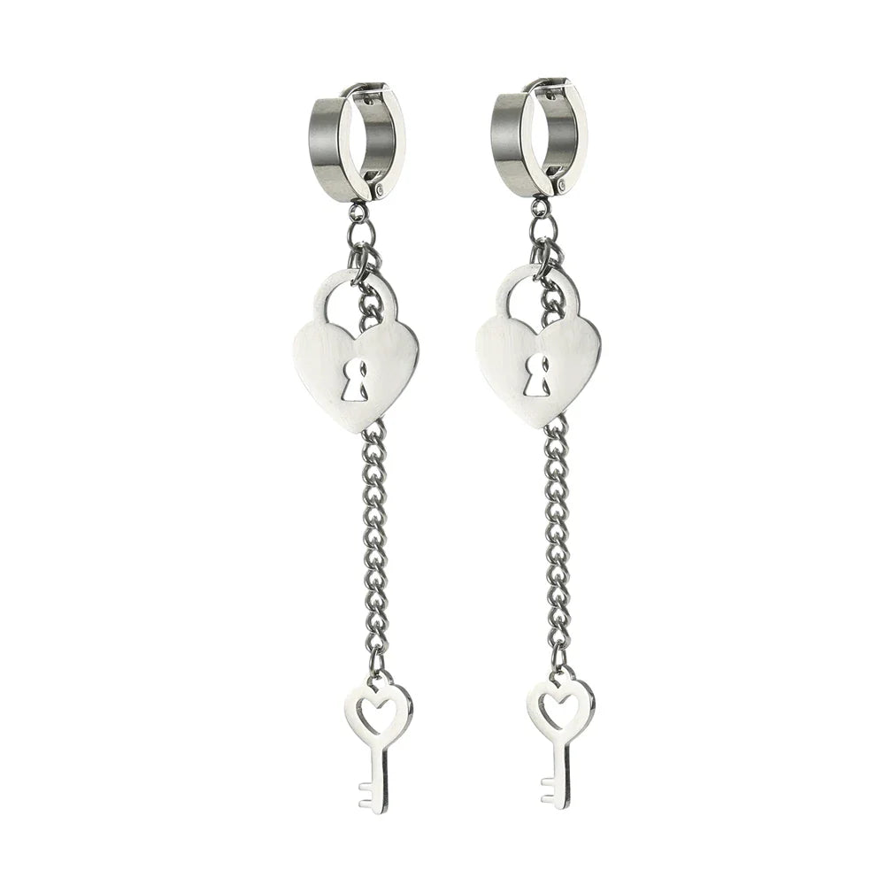 Pendientes colgantes llave y candado plata