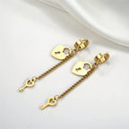 Pendientes colgantes llave y candado oro