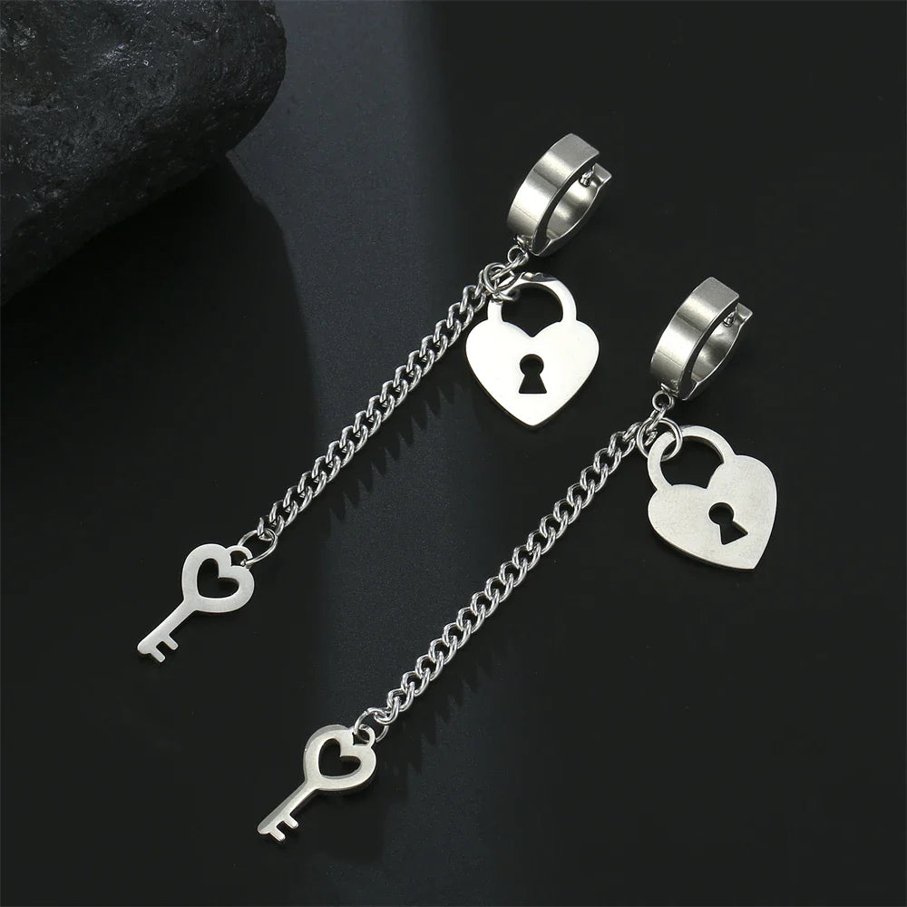 Pendientes colgantes llave y candado plata