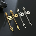 Pendientes colgantes llave y candado oro