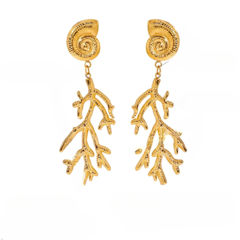 Pendientes Colgantes de Concha y Coral
