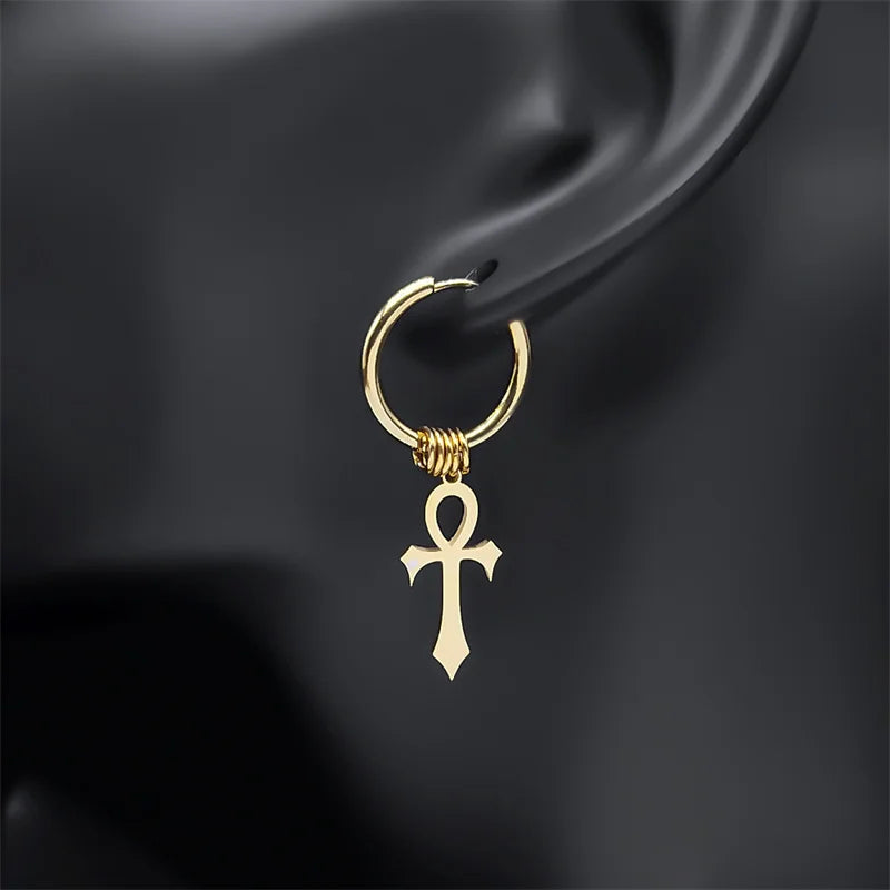 Pendientes Colgantes Cruz de Ankh para Hombre o Mujer oro