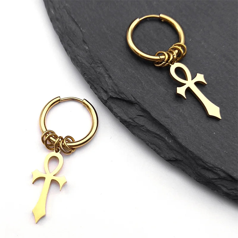 Pendientes Colgantes Cruz de Ankh para Hombre o Mujer oro