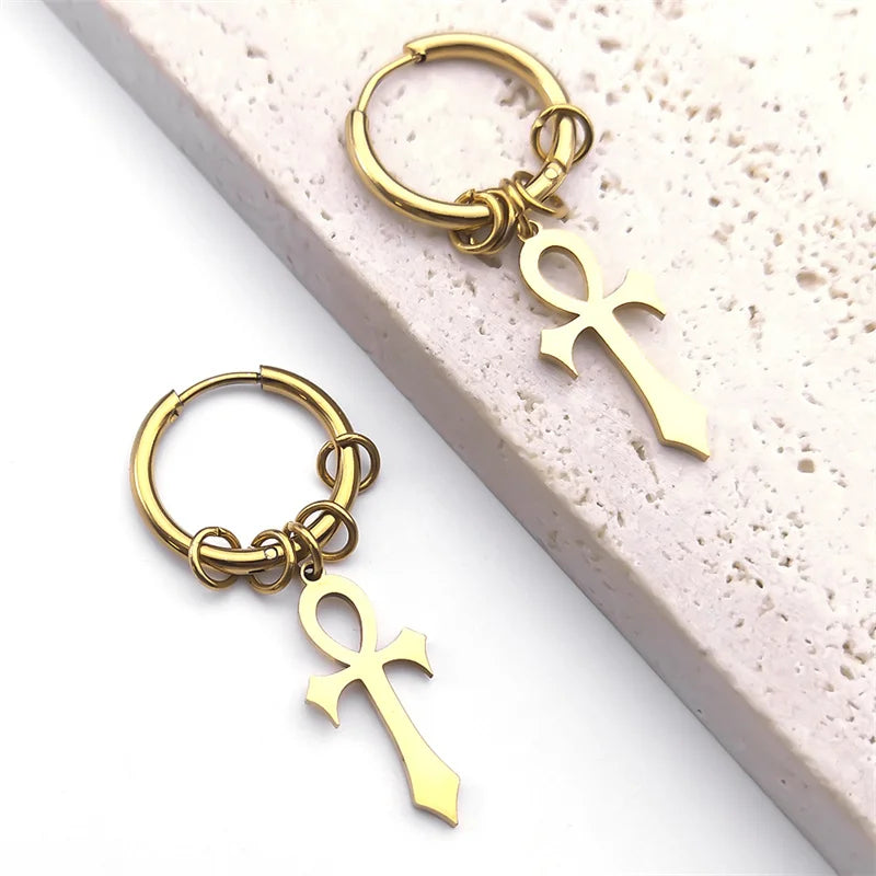 Pendientes Colgantes Cruz de Ankh para Hombre o Mujer oro