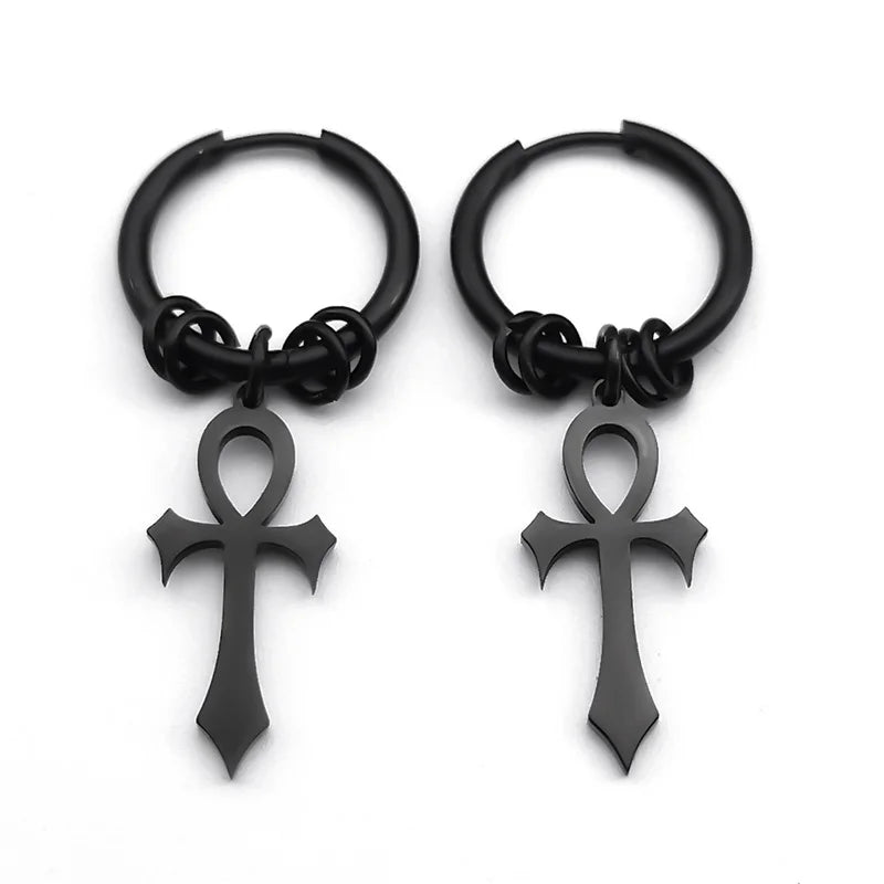 Pendientes Colgantes Cruz de Ankh para Hombre o Mujer negro