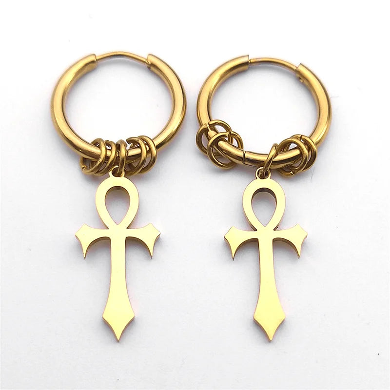 Pendientes Colgantes Cruz de Ankh para Hombre o Mujer oro