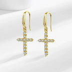 Pendientes Colgantes Cruz de Circonio oro