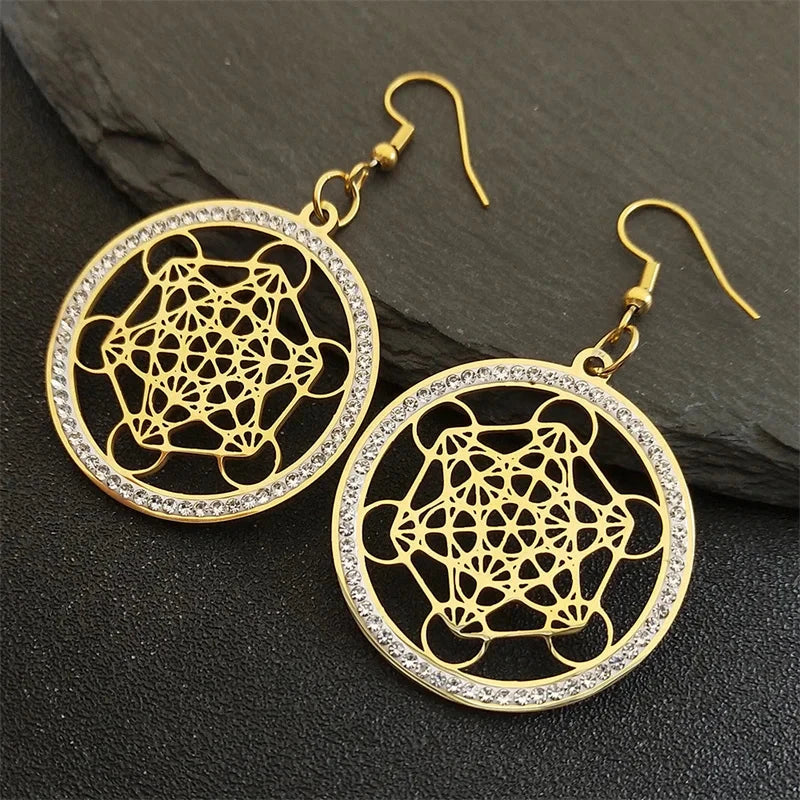 Pendientes Colgantes Cubo de Metatrón dorados