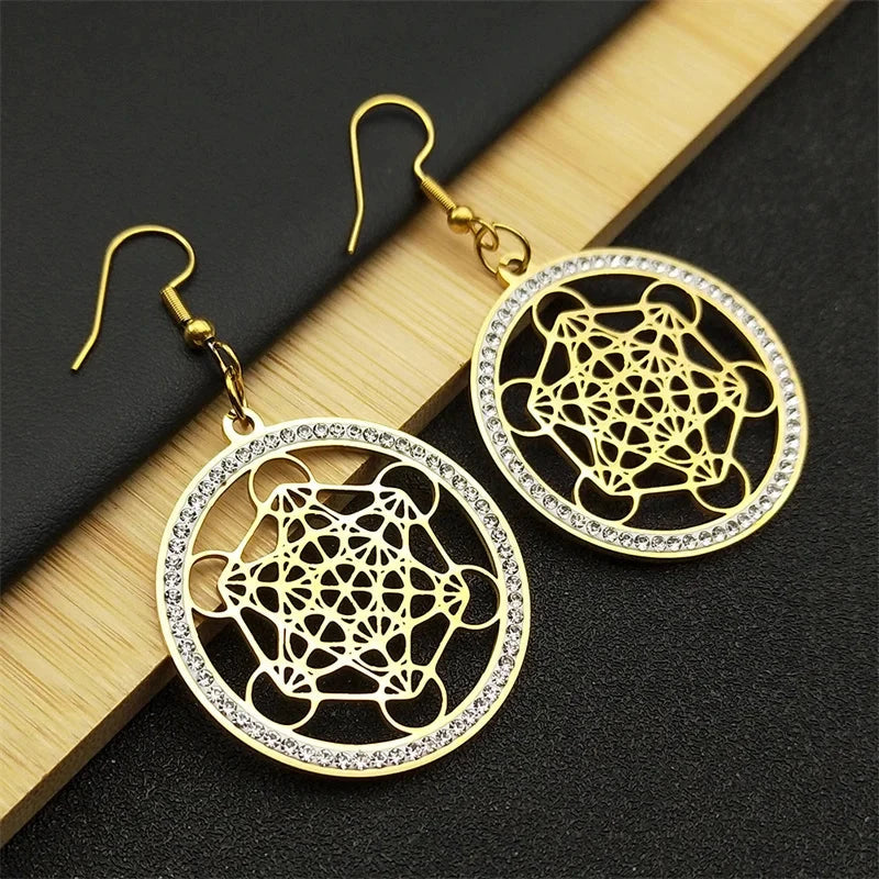 Pendientes Colgantes Cubo de Metatrón dorados