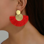 Pendientes Colgantes de Estilo Bohemio en Abanico rojo
