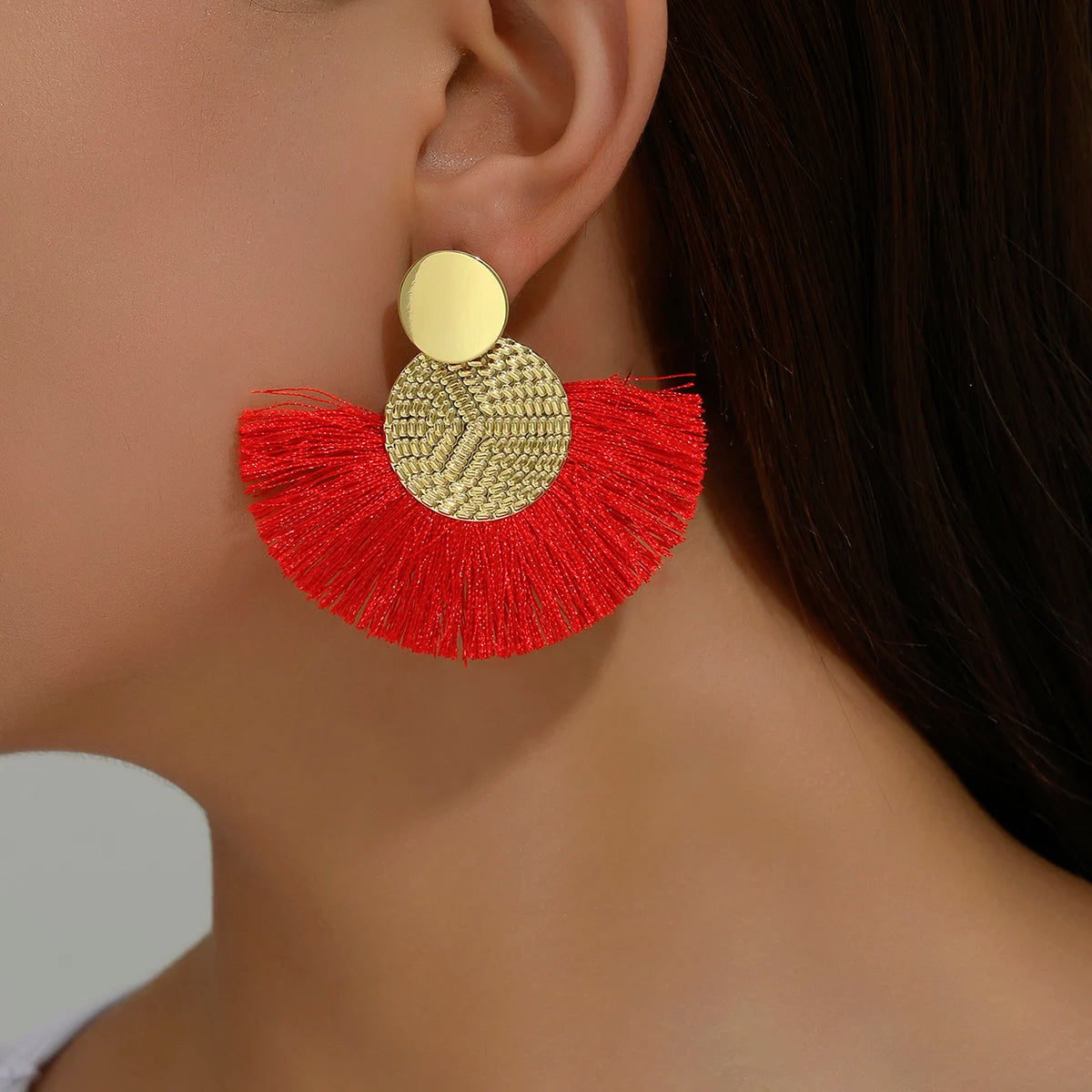 Pendientes Colgantes de Estilo Bohemio en Abanico rojo