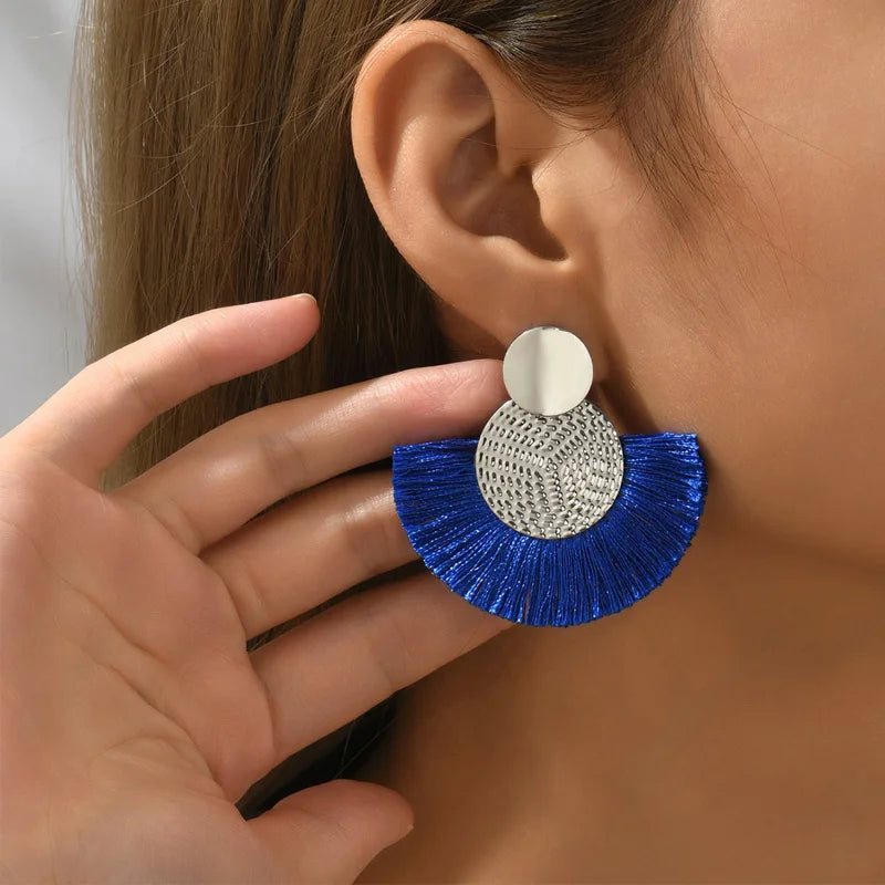Pendientes Colgantes de Estilo Bohemio en Abanico azul