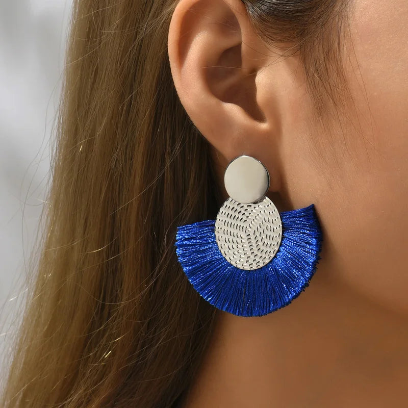 Pendientes Colgantes de Estilo Bohemio en Abanico azul