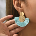 Pendientes Colgantes de Estilo Bohemio en Abanico azul claro